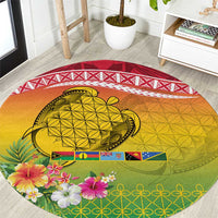 Melanesian Ni-Vanuatu Round Carpet Sea Turtle with Sand Drawing Pattern LT9 Reggae - Polynesian Pride