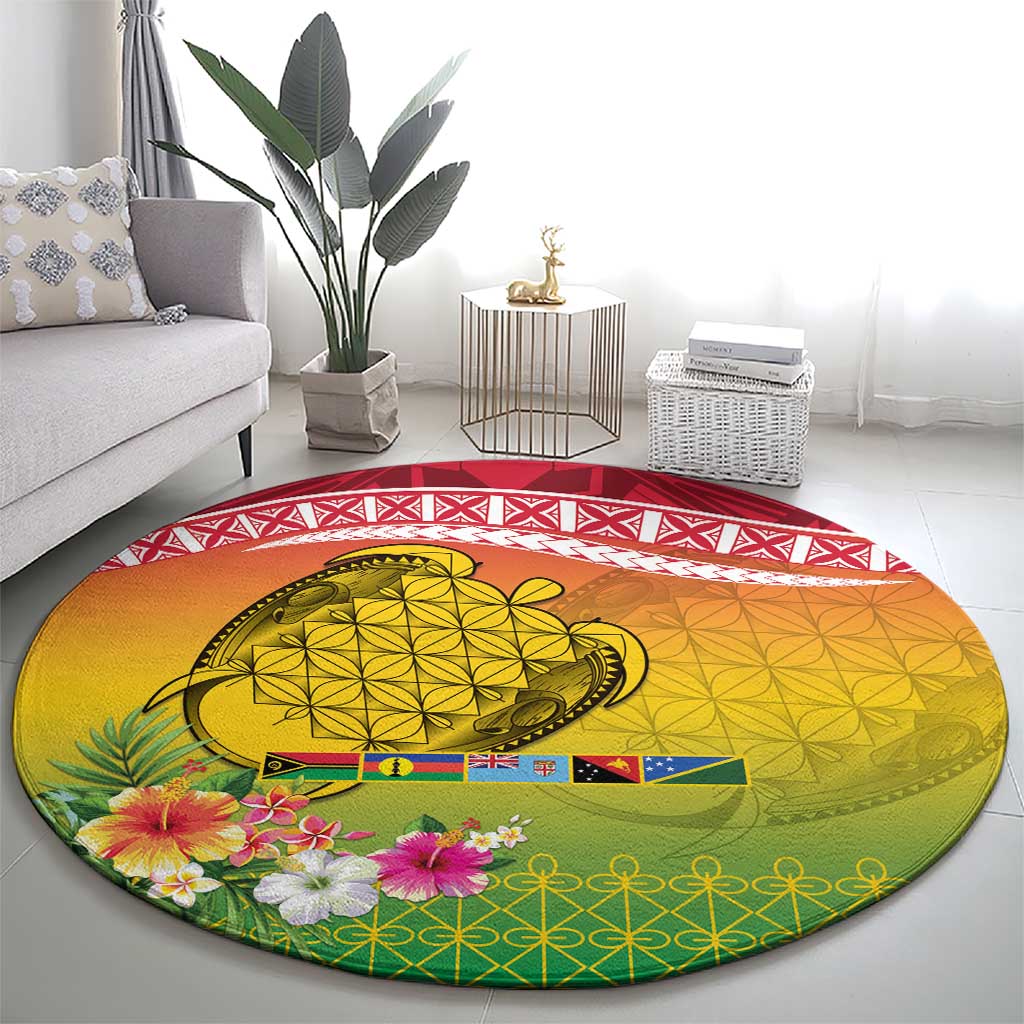 Melanesian Ni-Vanuatu Round Carpet Sea Turtle with Sand Drawing Pattern LT9 - Polynesian Pride