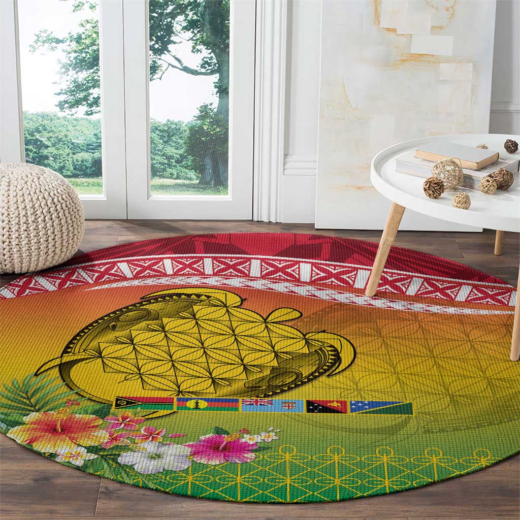 Melanesian Ni-Vanuatu Round Carpet Sea Turtle with Sand Drawing Pattern LT9 - Polynesian Pride