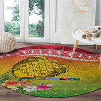 Melanesian Ni-Vanuatu Round Carpet Sea Turtle with Sand Drawing Pattern LT9 - Polynesian Pride