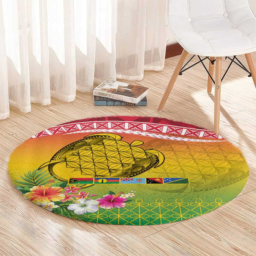Melanesian Ni-Vanuatu Round Carpet Sea Turtle with Sand Drawing Pattern LT9 - Polynesian Pride