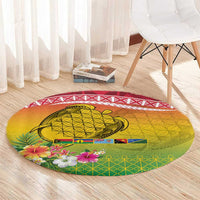 Melanesian Ni-Vanuatu Round Carpet Sea Turtle with Sand Drawing Pattern LT9 - Polynesian Pride