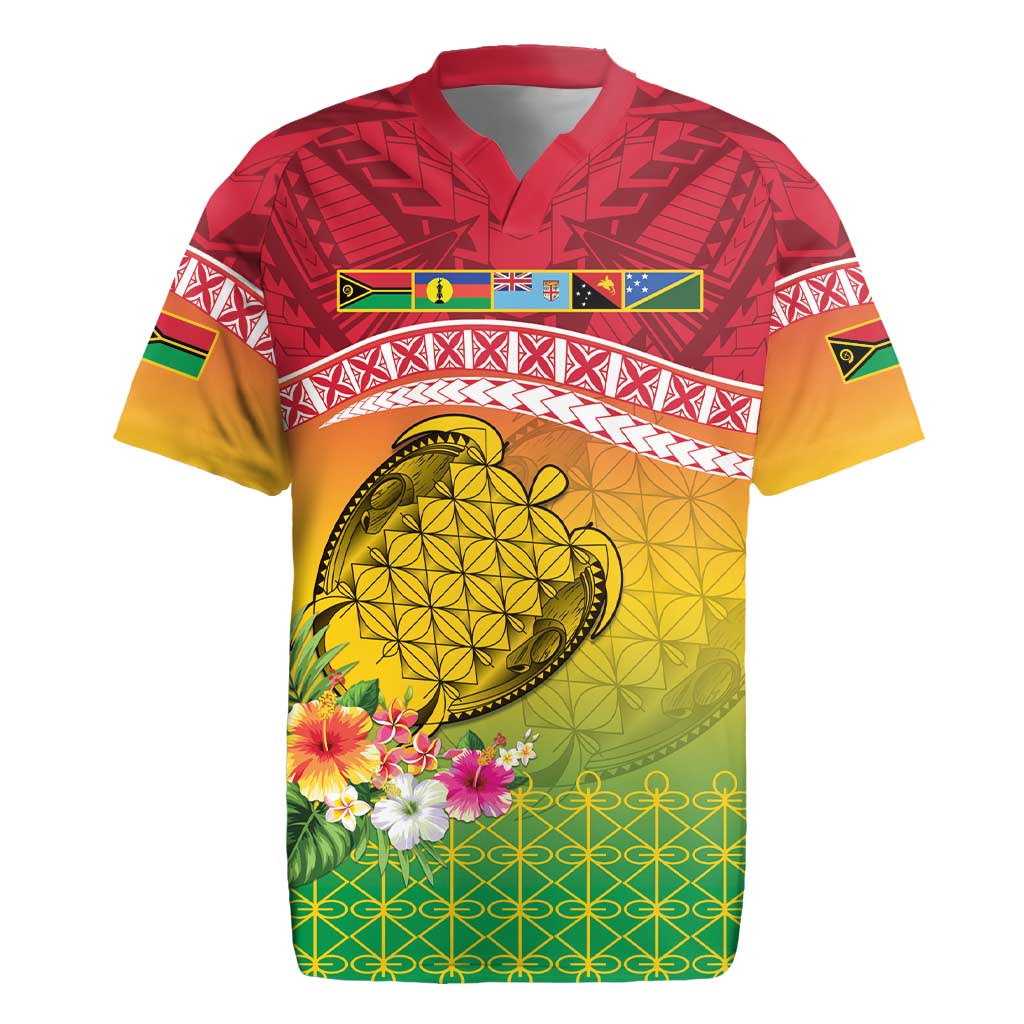Melanesian Ni-Vanuatu Rugby Jersey Sea Turtle with Sand Drawing Pattern LT9 Reggae - Polynesian Pride