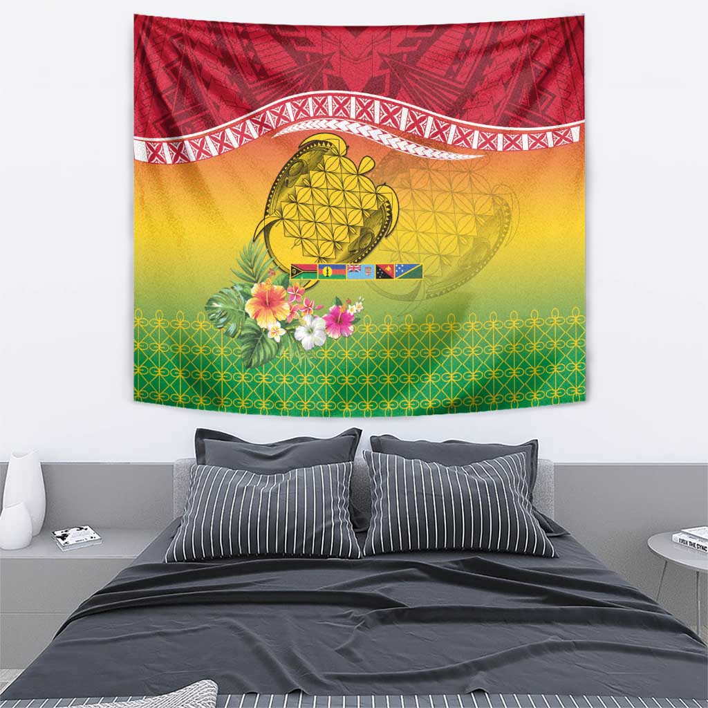 Melanesian Ni-Vanuatu Tapestry Sea Turtle with Sand Drawing Pattern LT9 - Polynesian Pride