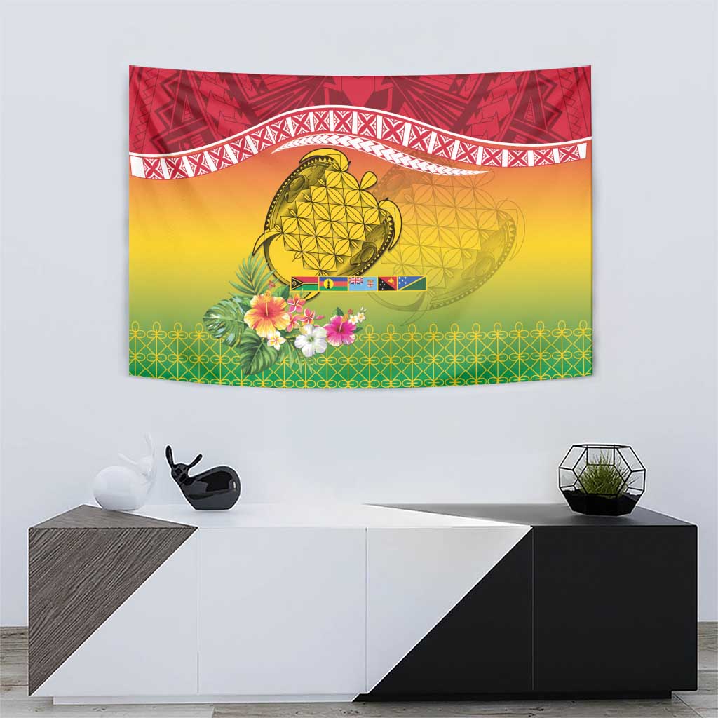 Melanesian Ni-Vanuatu Tapestry Sea Turtle with Sand Drawing Pattern LT9 - Polynesian Pride