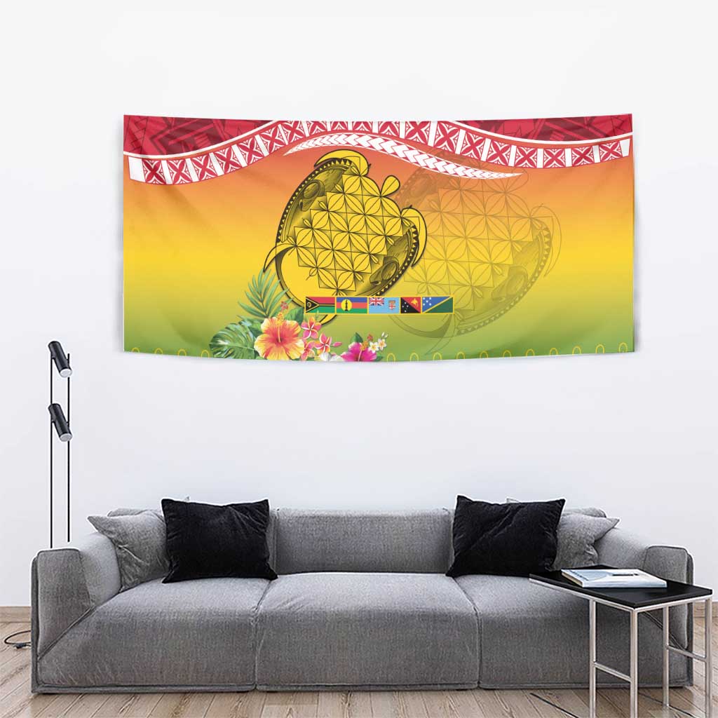 Melanesian Ni-Vanuatu Tapestry Sea Turtle with Sand Drawing Pattern LT9 - Polynesian Pride