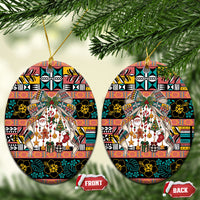 Niue Hiapo Christmas Bow Ceramic Ornament Hapi Krismas Colorful Motif LT9 Oval Multicolor - Polynesian Pride