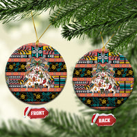 Niue Hiapo Christmas Bow Ceramic Ornament Hapi Krismas Colorful Motif LT9 Circle Multicolor - Polynesian Pride