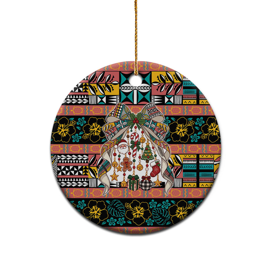 Niue Hiapo Christmas Bow Ceramic Ornament Hapi Krismas Colorful Motif LT9 - Polynesian Pride