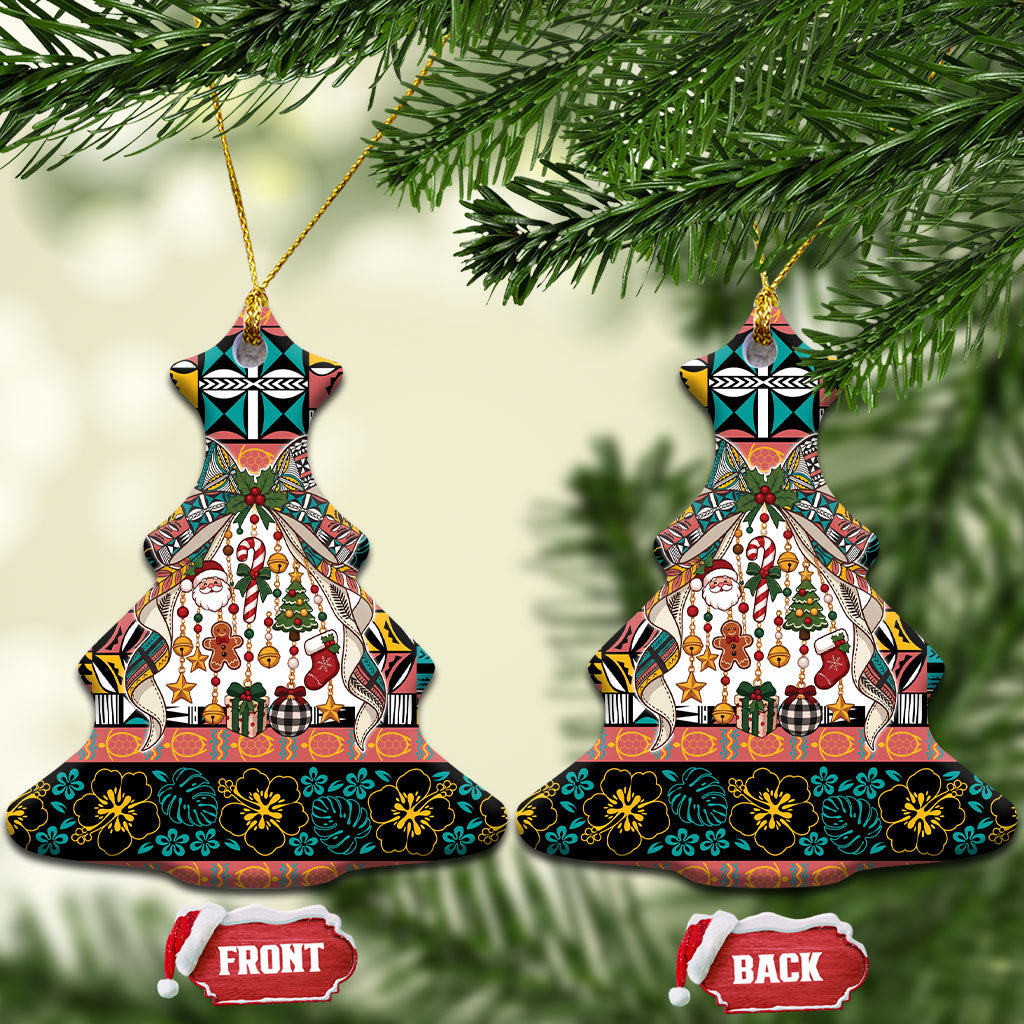 Niue Hiapo Christmas Bow Ceramic Ornament Hapi Krismas Colorful Motif LT9 Christmas Tree Multicolor - Polynesian Pride