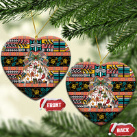 Niue Hiapo Christmas Bow Ceramic Ornament Hapi Krismas Colorful Motif LT9 Heart Multicolor - Polynesian Pride