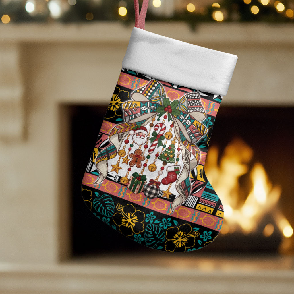 Niue Hiapo Christmas Bow Christmas Stocking Hapi Krismas Colorful Motif LT9 Set of 2 Multicolor - Polynesian Pride