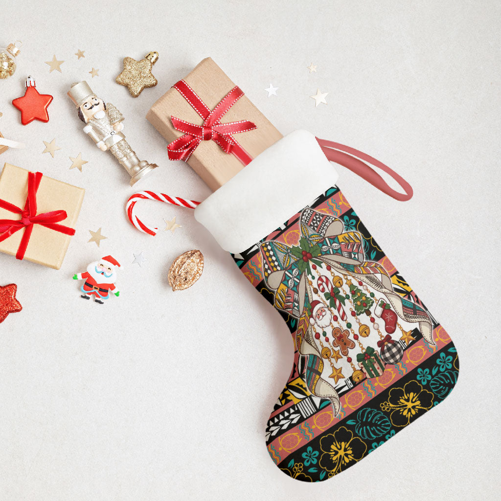 Niue Hiapo Christmas Bow Christmas Stocking Hapi Krismas Colorful Motif LT9 - Polynesian Pride