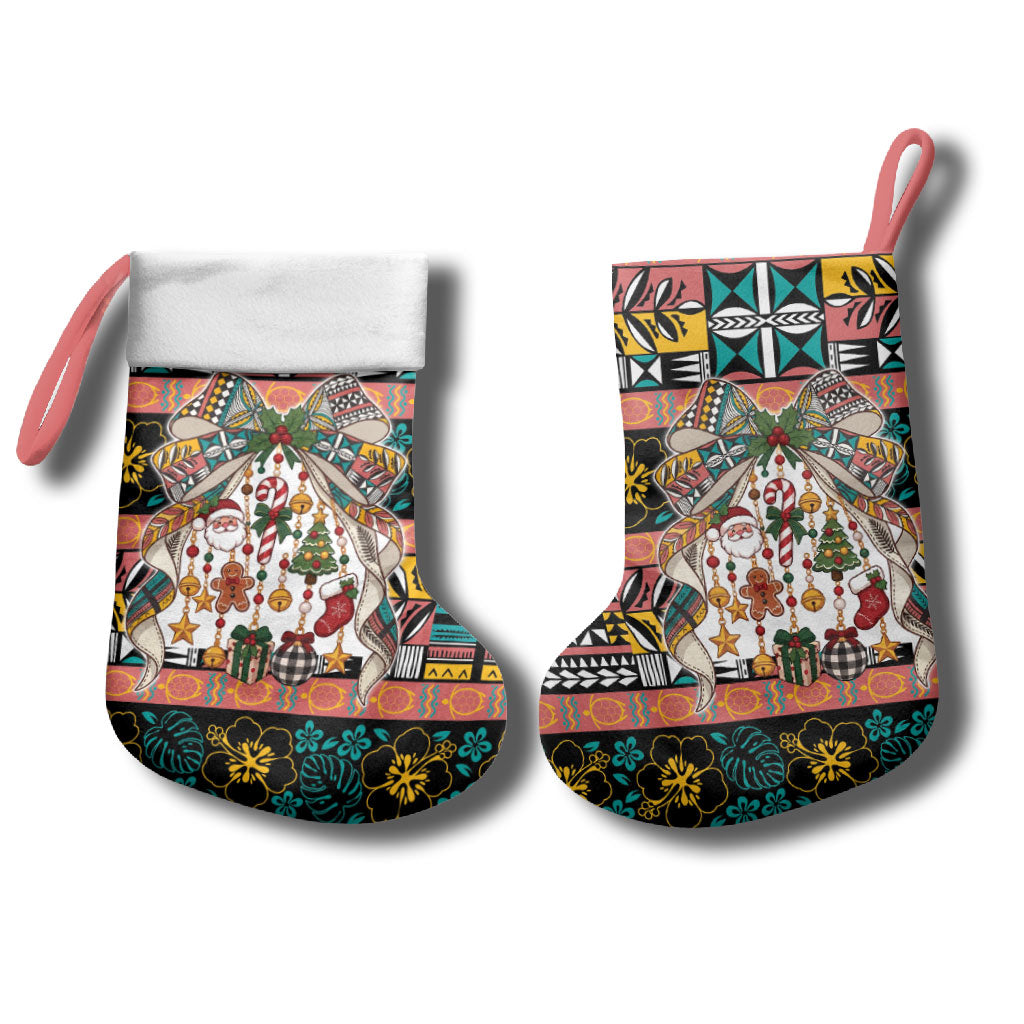Niue Hiapo Christmas Bow Christmas Stocking Hapi Krismas Colorful Motif LT9 - Polynesian Pride