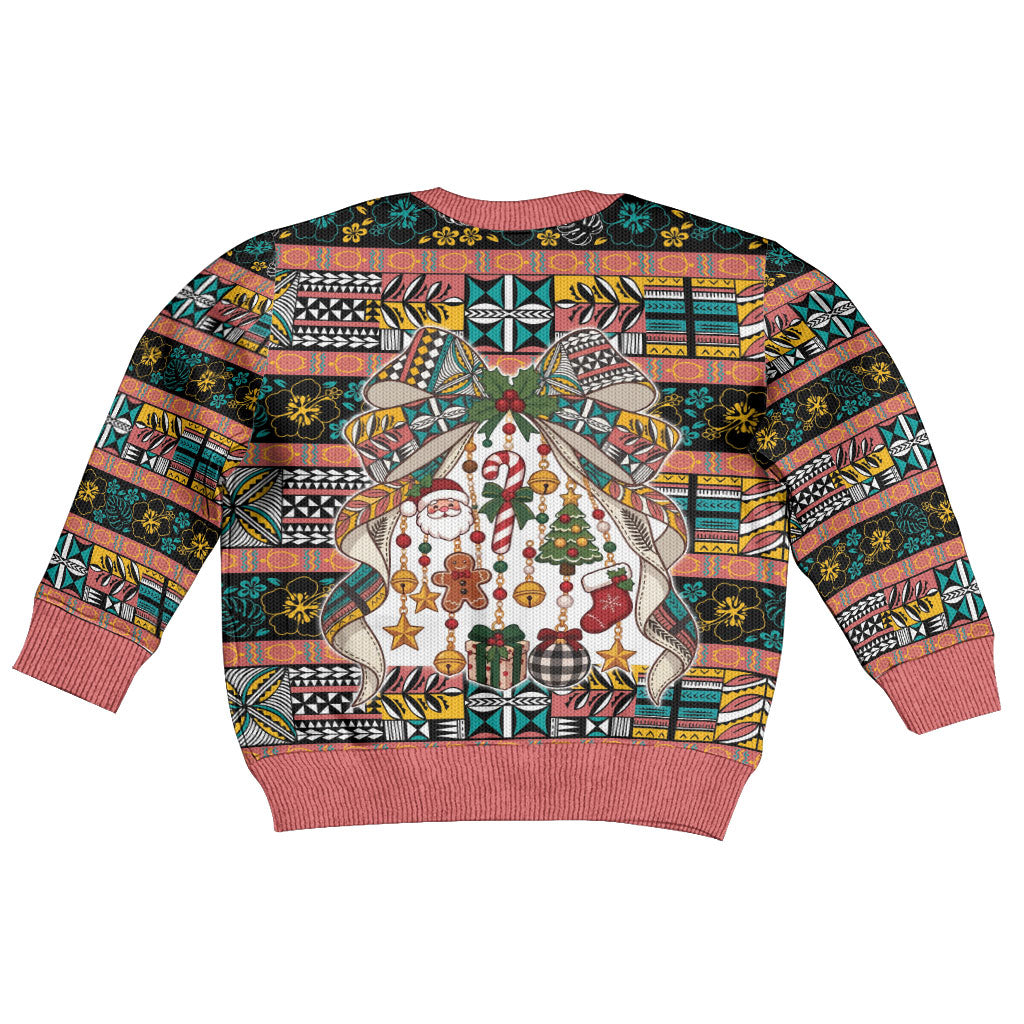 Niue Hiapo Christmas Bow Kid Ugly Christmas Sweater Hapi Krismas Colorful Motif LT9 - Polynesian Pride