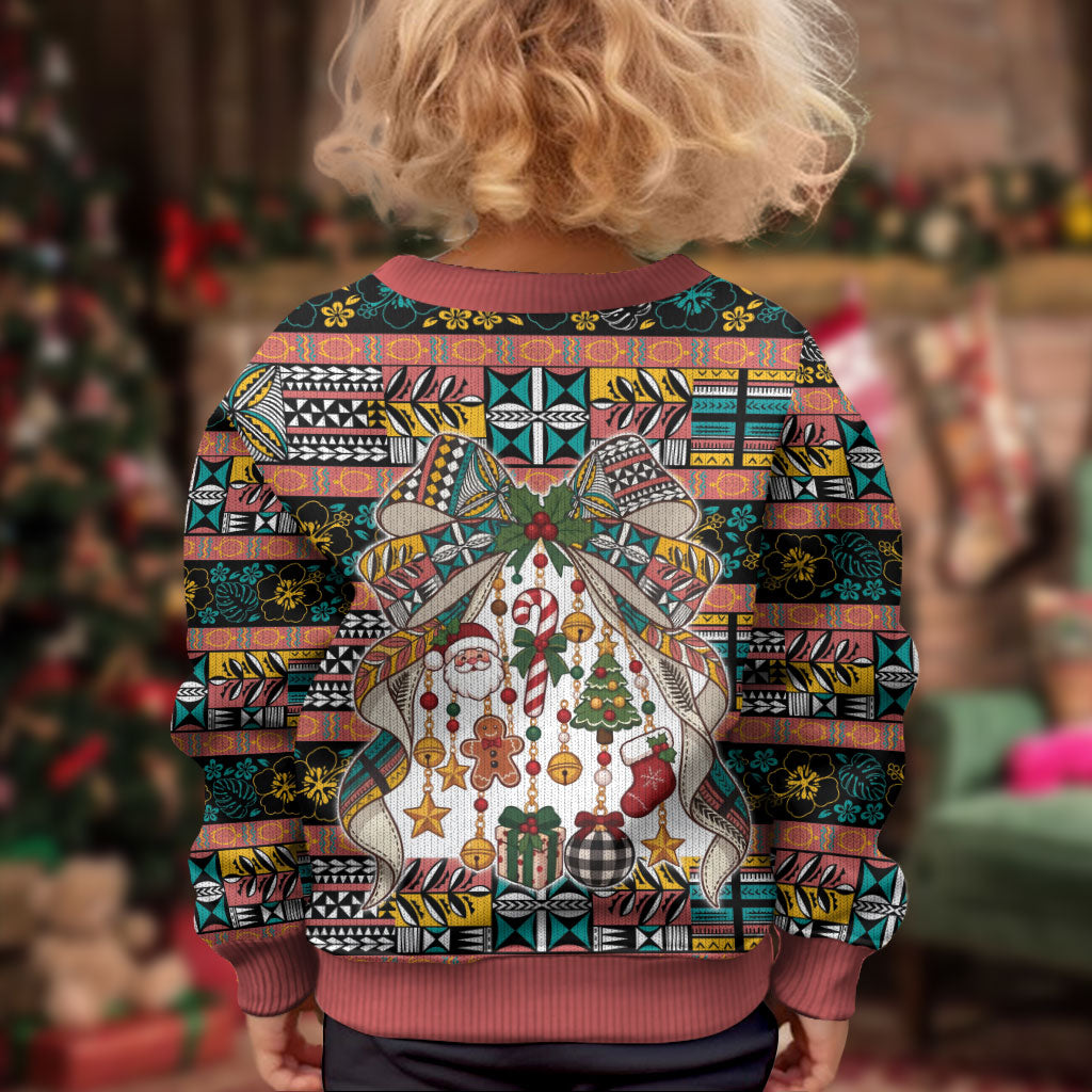 Niue Hiapo Christmas Bow Kid Ugly Christmas Sweater Hapi Krismas Colorful Motif LT9 - Polynesian Pride