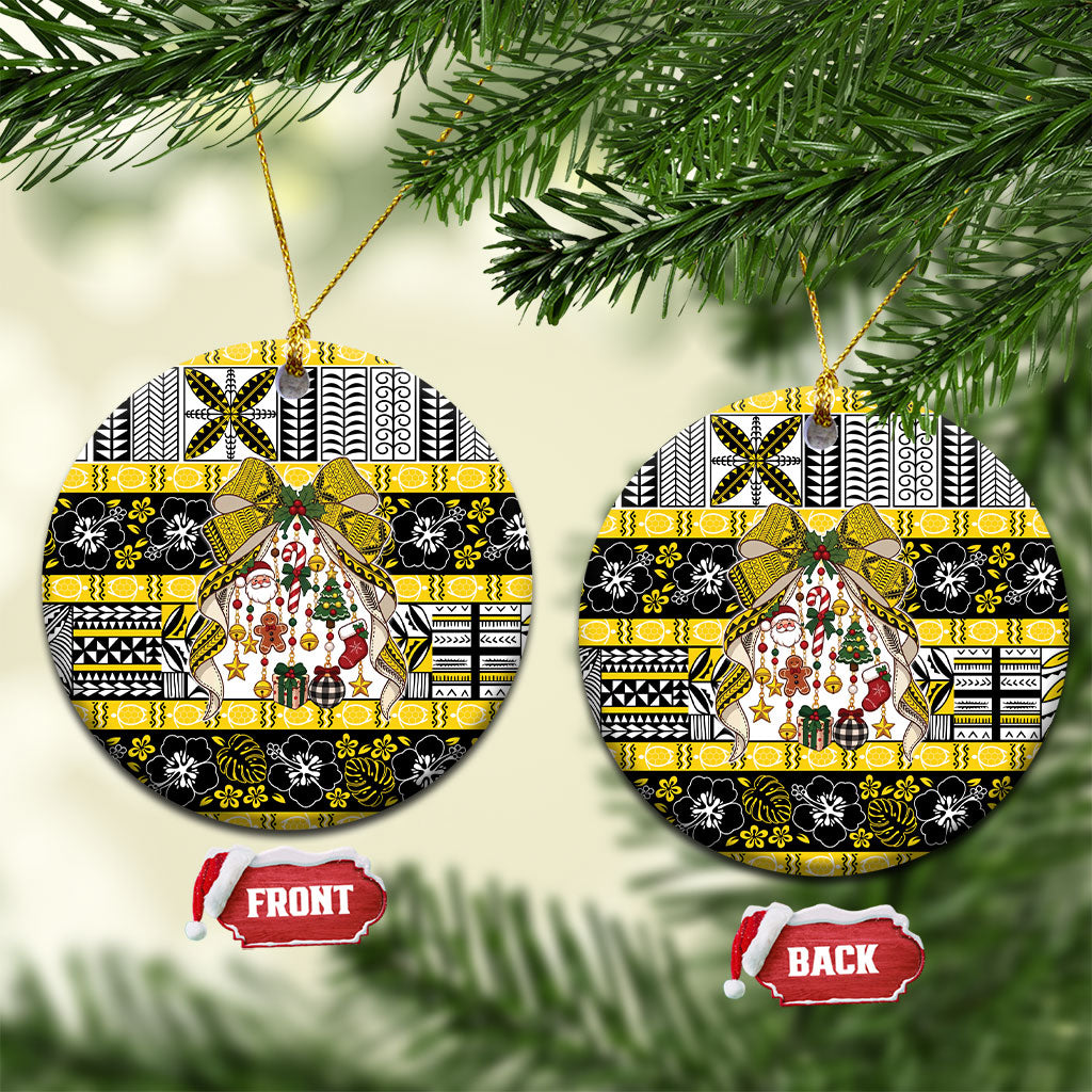 Niue Hiapo Christmas Bow Ceramic Ornament Hapi Krismas Niuean Geometric Motif LT9 Circle Multicolor - Polynesian Pride