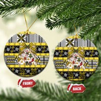 Niue Hiapo Christmas Bow Ceramic Ornament Hapi Krismas Niuean Geometric Motif LT9 Circle Multicolor - Polynesian Pride