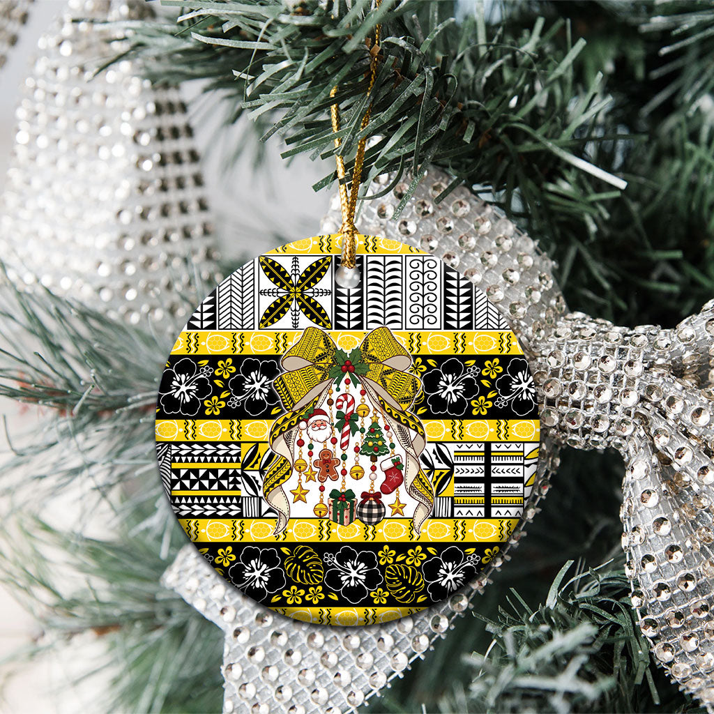 Niue Hiapo Christmas Bow Ceramic Ornament Hapi Krismas Niuean Geometric Motif LT9 - Polynesian Pride
