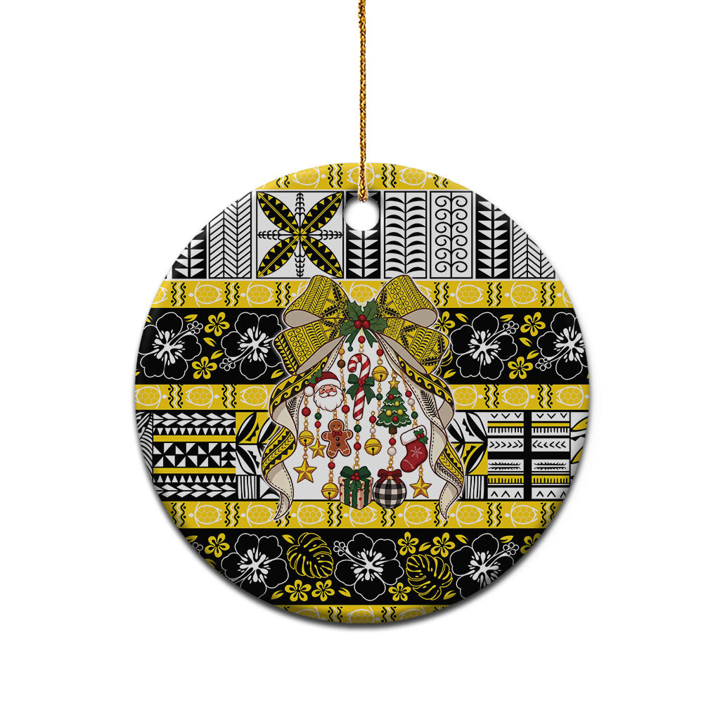 Niue Hiapo Christmas Bow Ceramic Ornament Hapi Krismas Niuean Geometric Motif LT9 - Polynesian Pride