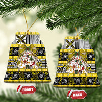 Niue Hiapo Christmas Bow Ceramic Ornament Hapi Krismas Niuean Geometric Motif LT9 Bell Flake Multicolor - Polynesian Pride