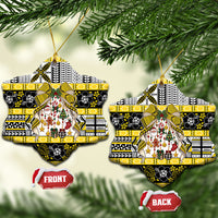 Niue Hiapo Christmas Bow Ceramic Ornament Hapi Krismas Niuean Geometric Motif LT9 Snow Flake Multicolor - Polynesian Pride