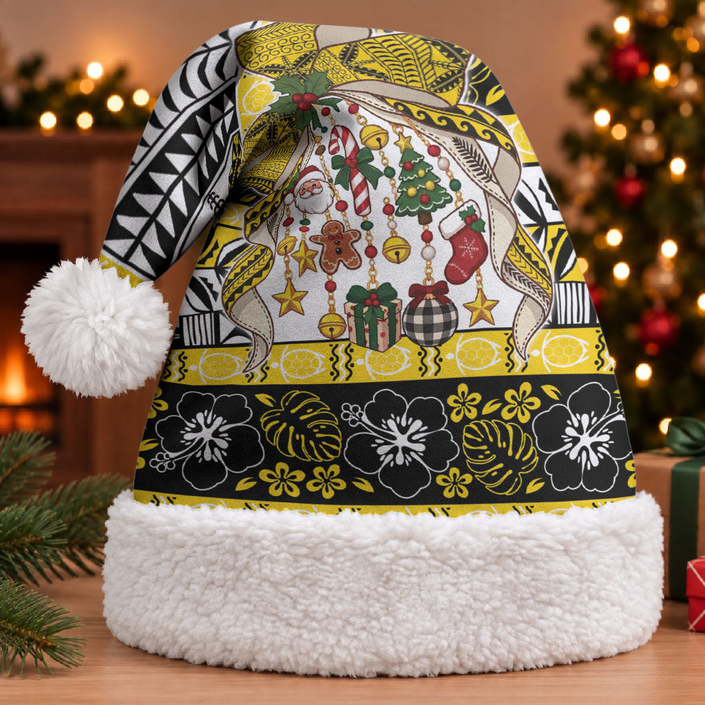 Niue Hiapo Christmas Bow Christmas Santa Hat Hapi Krismas Niuean Geometric Motif LT9 With Fur Multicolor - Polynesian Pride