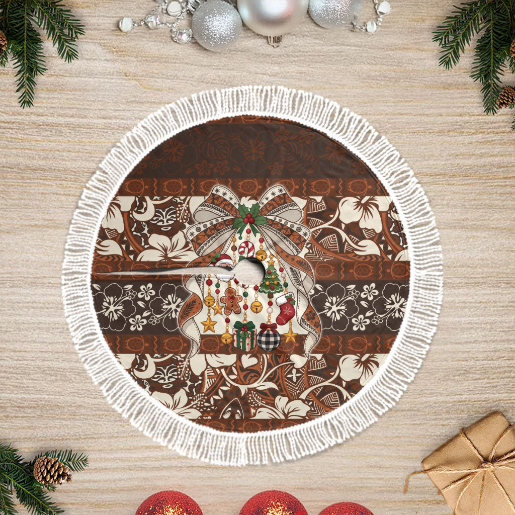 Tahiti 'Ahu Christmas Bow Tree Skirt Ia 'oa'oa i te Noera LT9 Fringed Multicolor - Polynesian Pride