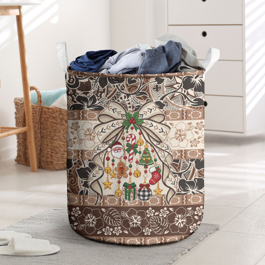 Tuvalu Woven Mat Christmas Bow Laundry Basket Ke Manuia Te Kilisimasi LT9 Multicolor - Polynesian Pride