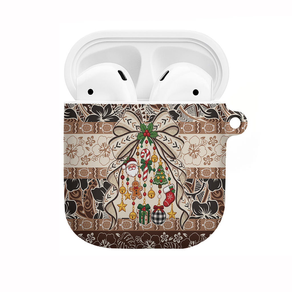 Tuvalu Woven Mat Christmas Bow AirPods Case Ke Manuia Te Kilisimasi LT9 Multicolor - Polynesian Pride