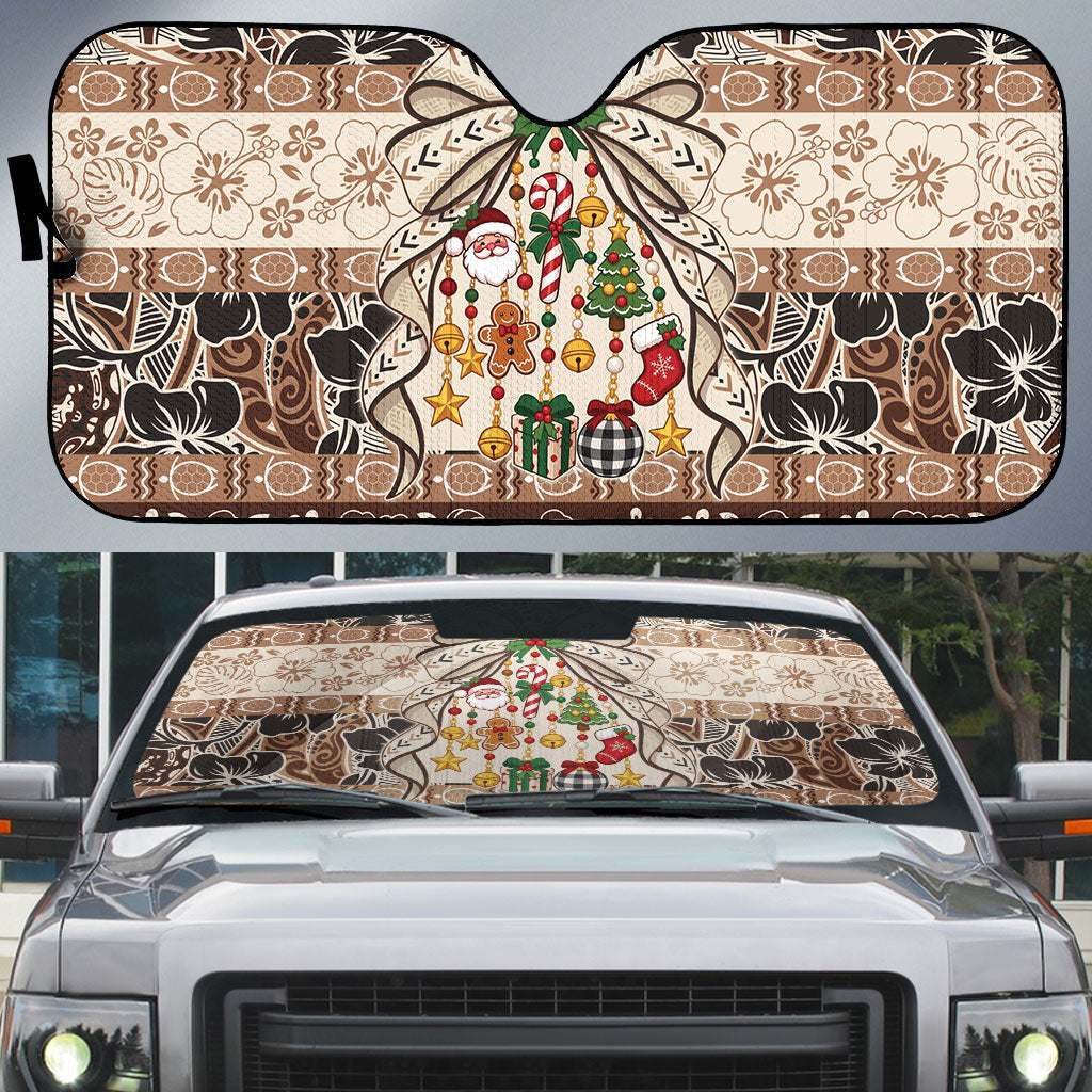 Tuvalu Woven Mat Christmas Bow Auto Sun Shade Ke Manuia Te Kilisimasi LT9 Multicolor - Polynesian Pride