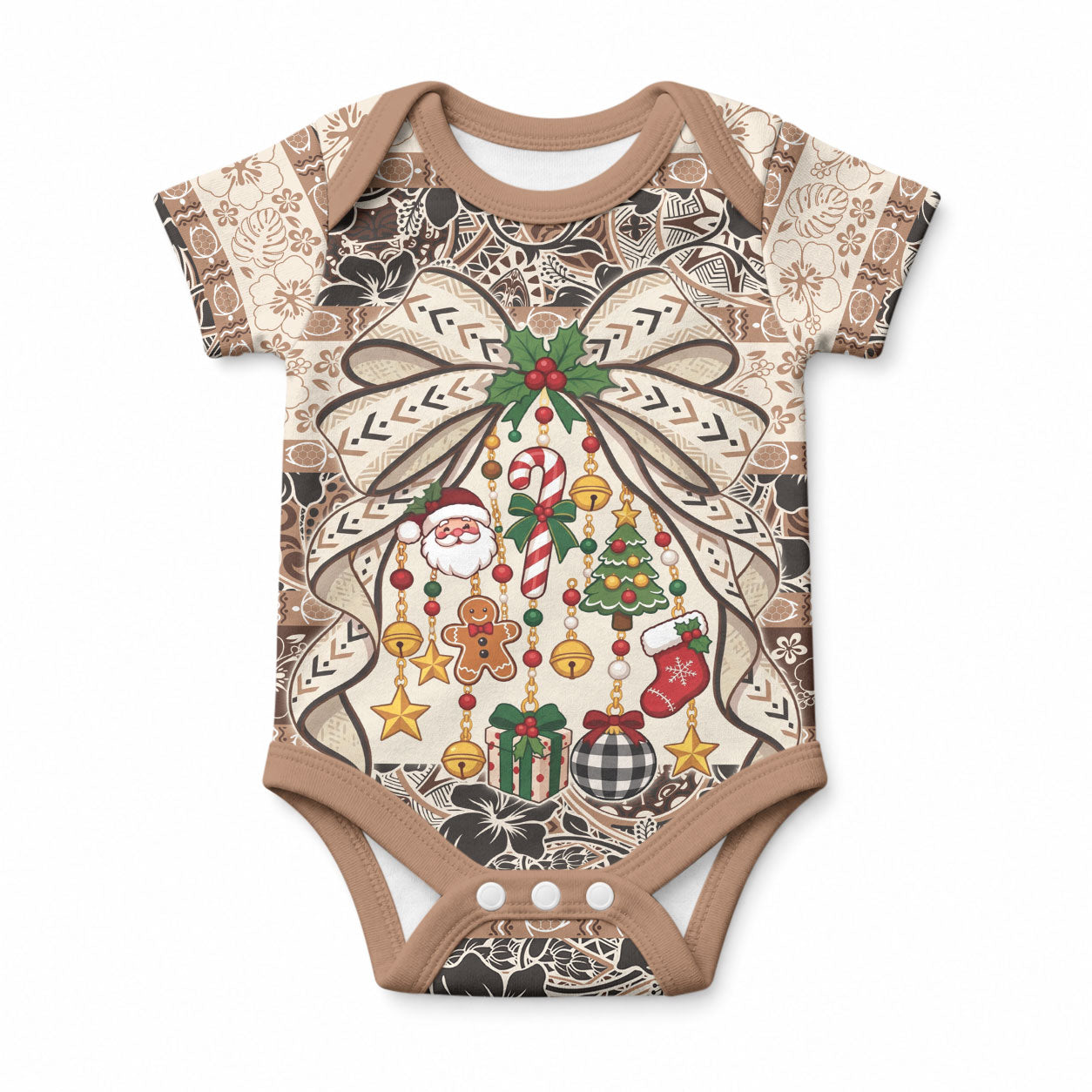 Tuvalu Woven Mat Christmas Bow Baby Onesie Ke Manuia Te Kilisimasi LT9 Multicolor - Polynesian Pride