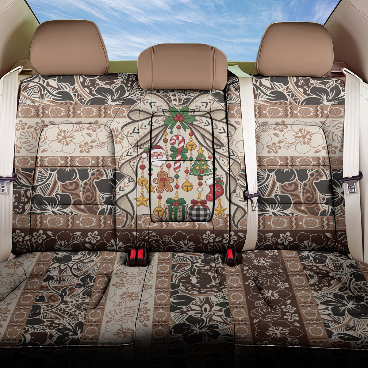 Tuvalu Woven Mat Christmas Bow Back Car Seat Cover Ke Manuia Te Kilisimasi LT9 One Size Multicolor - Polynesian Pride