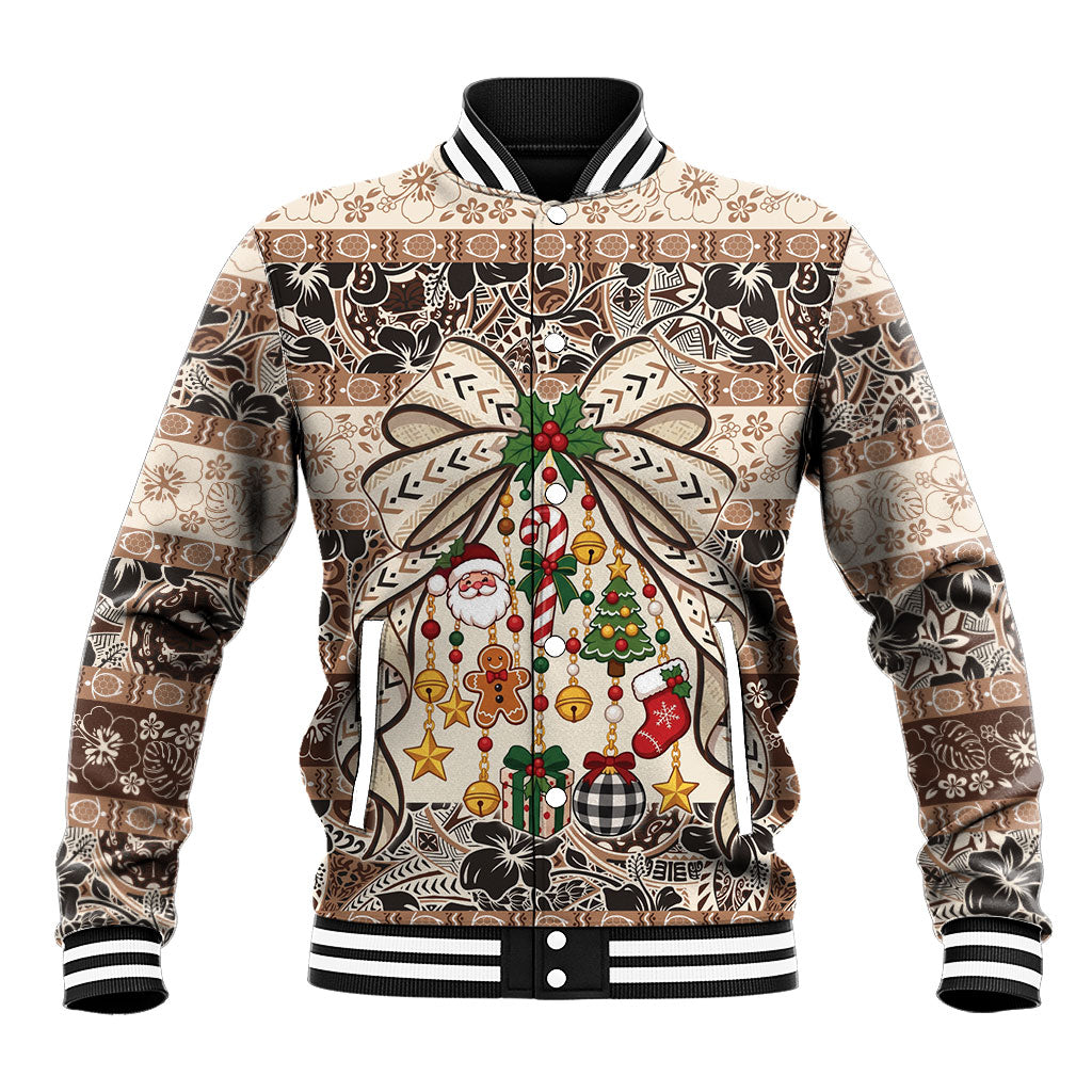 Tuvalu Woven Mat Christmas Bow Baseball Jacket Ke Manuia Te Kilisimasi LT9 Unisex Multicolor - Polynesian Pride