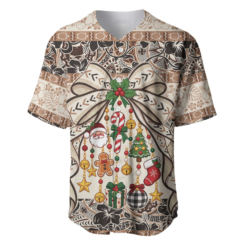 Tuvalu Woven Mat Christmas Bow Baseball Jersey Ke Manuia Te Kilisimasi LT9 Multicolor - Polynesian Pride
