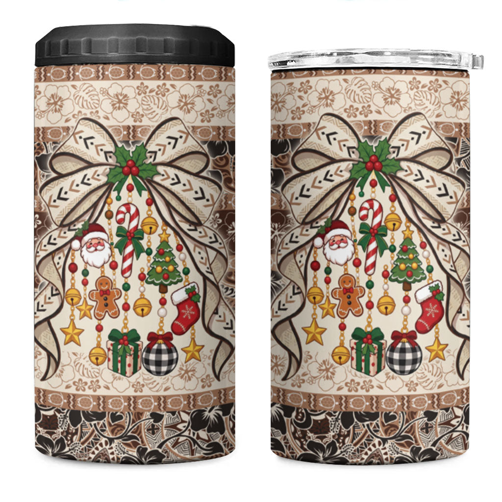 Tuvalu Woven Mat Christmas Bow 4 in 1 Can Cooler Tumbler Ke Manuia Te Kilisimasi LT9 One Size: 16 oz Multicolor - Polynesian Pride