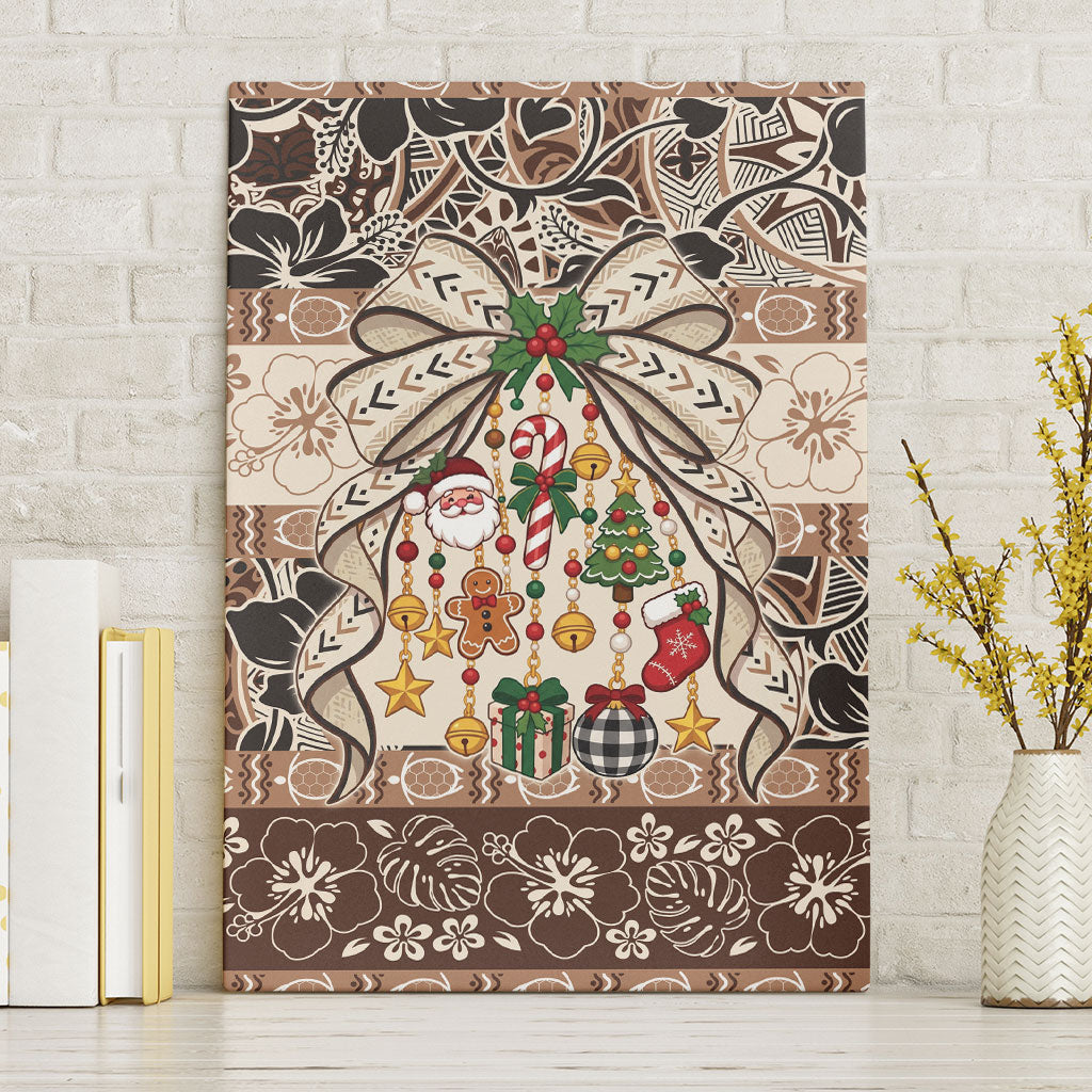 Tuvalu Woven Mat Christmas Bow Canvas Wall Art Ke Manuia Te Kilisimasi LT9 Without Frame Multicolor - Polynesian Pride