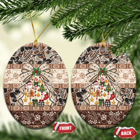 Tuvalu Woven Mat Christmas Bow Ceramic Ornament Ke Manuia Te Kilisimasi LT9 Oval Multicolor - Polynesian Pride