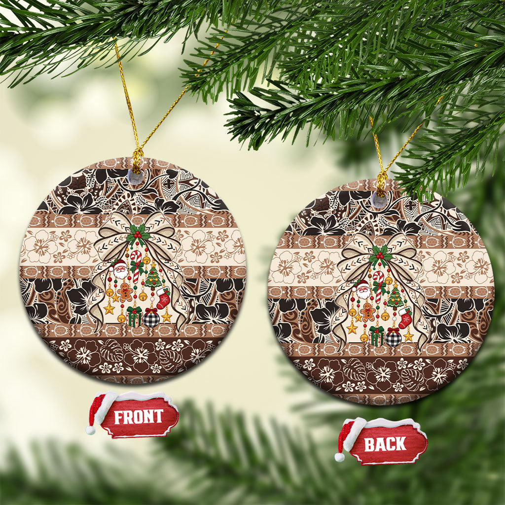 Tuvalu Woven Mat Christmas Bow Ceramic Ornament Ke Manuia Te Kilisimasi LT9 Circle Multicolor - Polynesian Pride