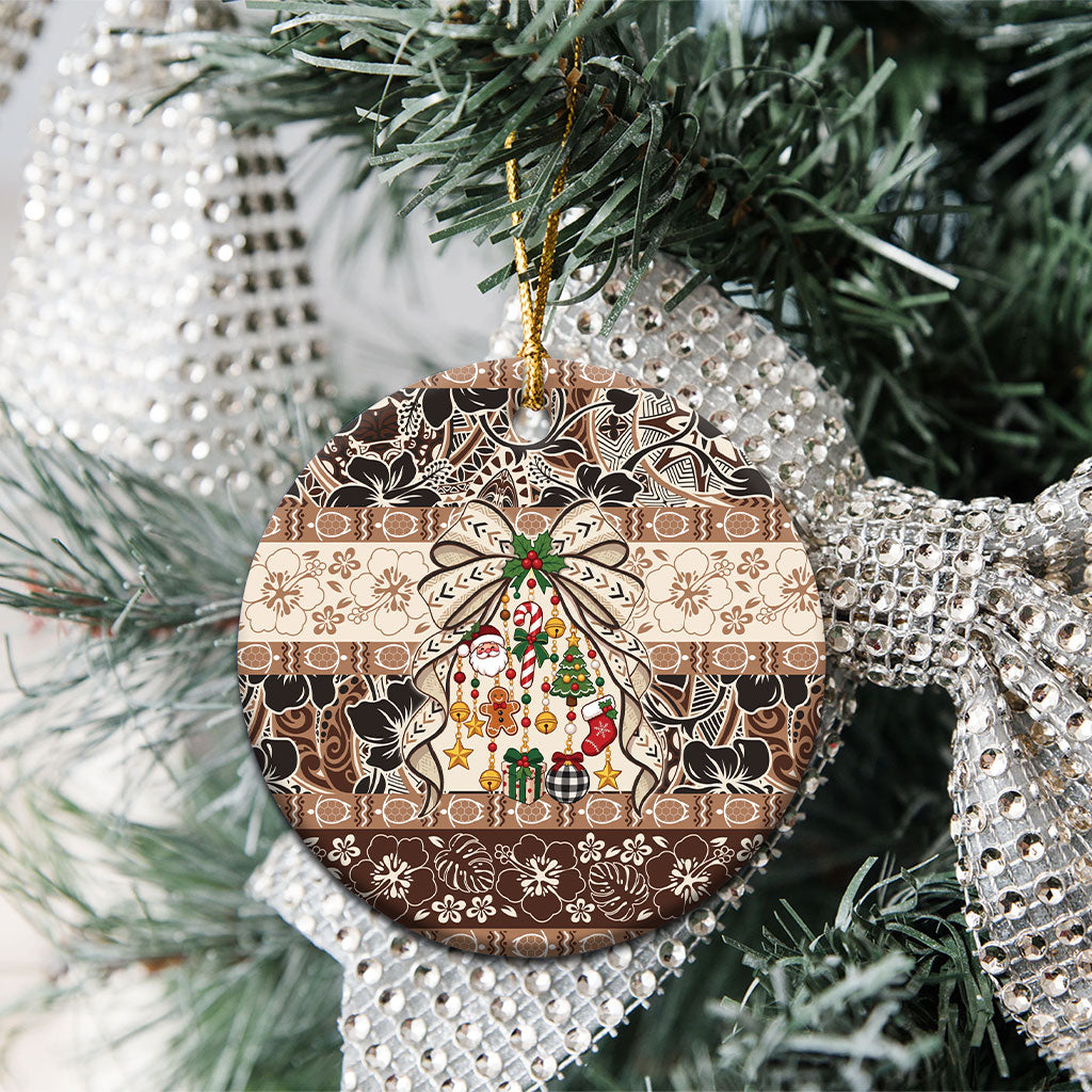 Tuvalu Woven Mat Christmas Bow Ceramic Ornament Ke Manuia Te Kilisimasi LT9 - Polynesian Pride