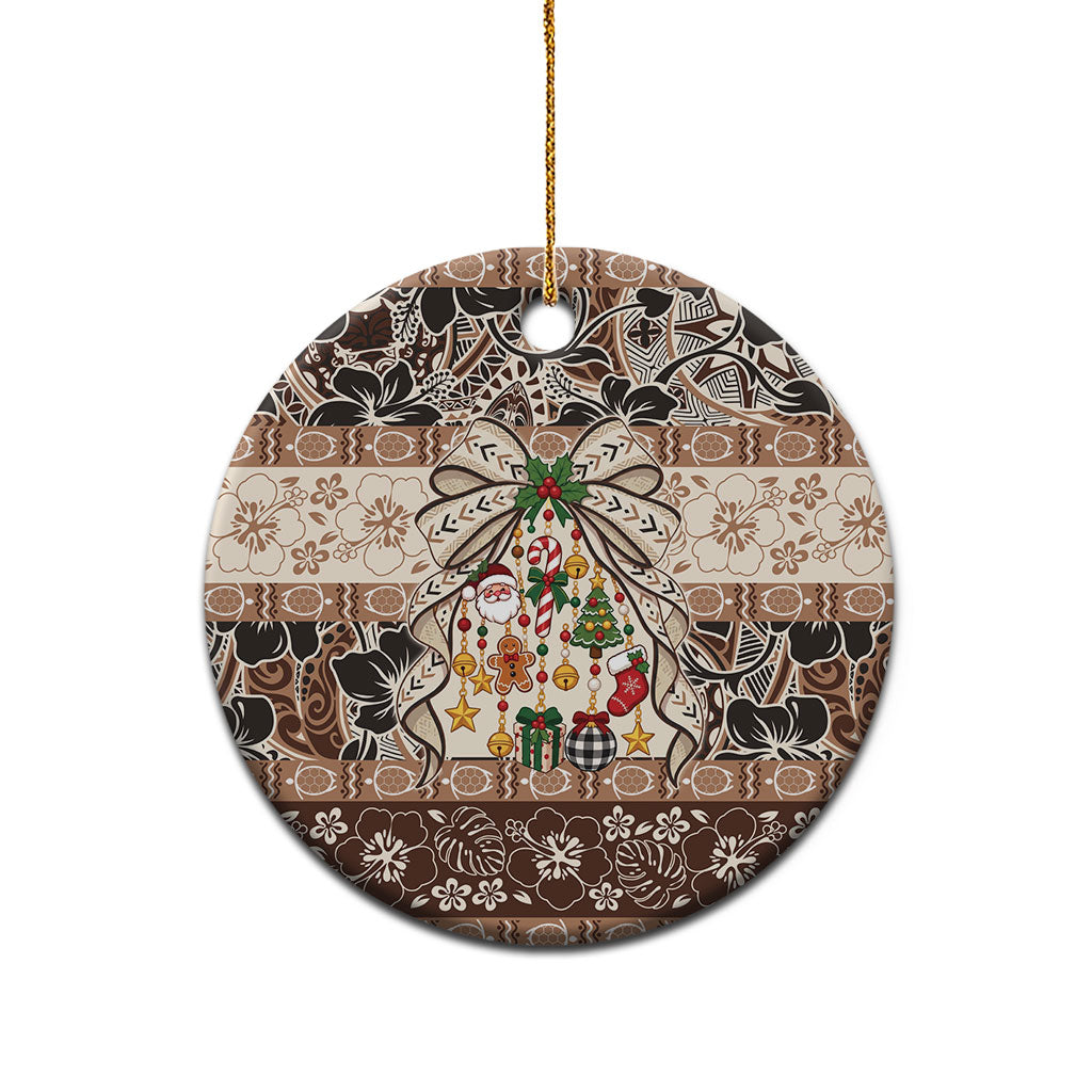 Tuvalu Woven Mat Christmas Bow Ceramic Ornament Ke Manuia Te Kilisimasi LT9 - Polynesian Pride