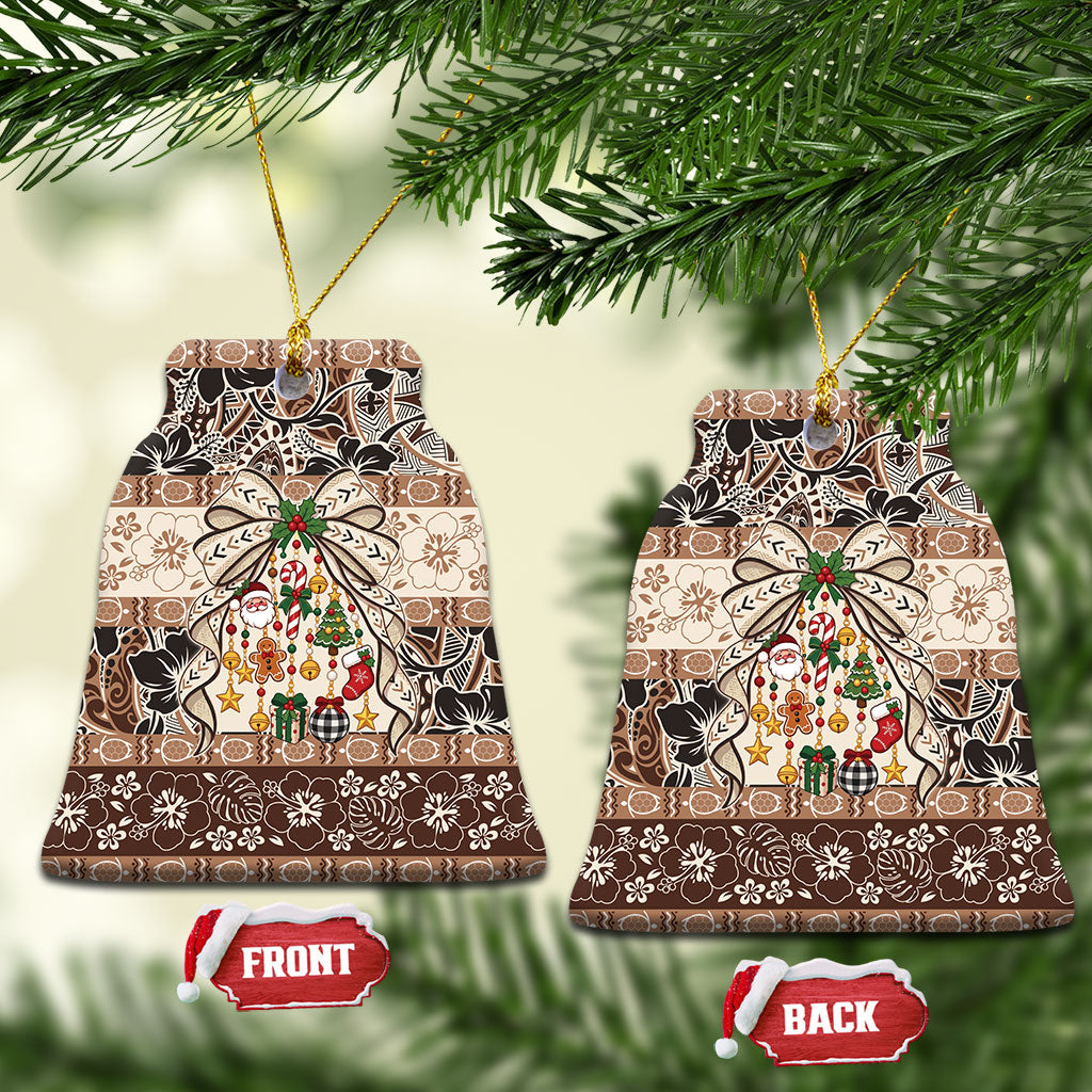 Tuvalu Woven Mat Christmas Bow Ceramic Ornament Ke Manuia Te Kilisimasi LT9 Bell Flake Multicolor - Polynesian Pride