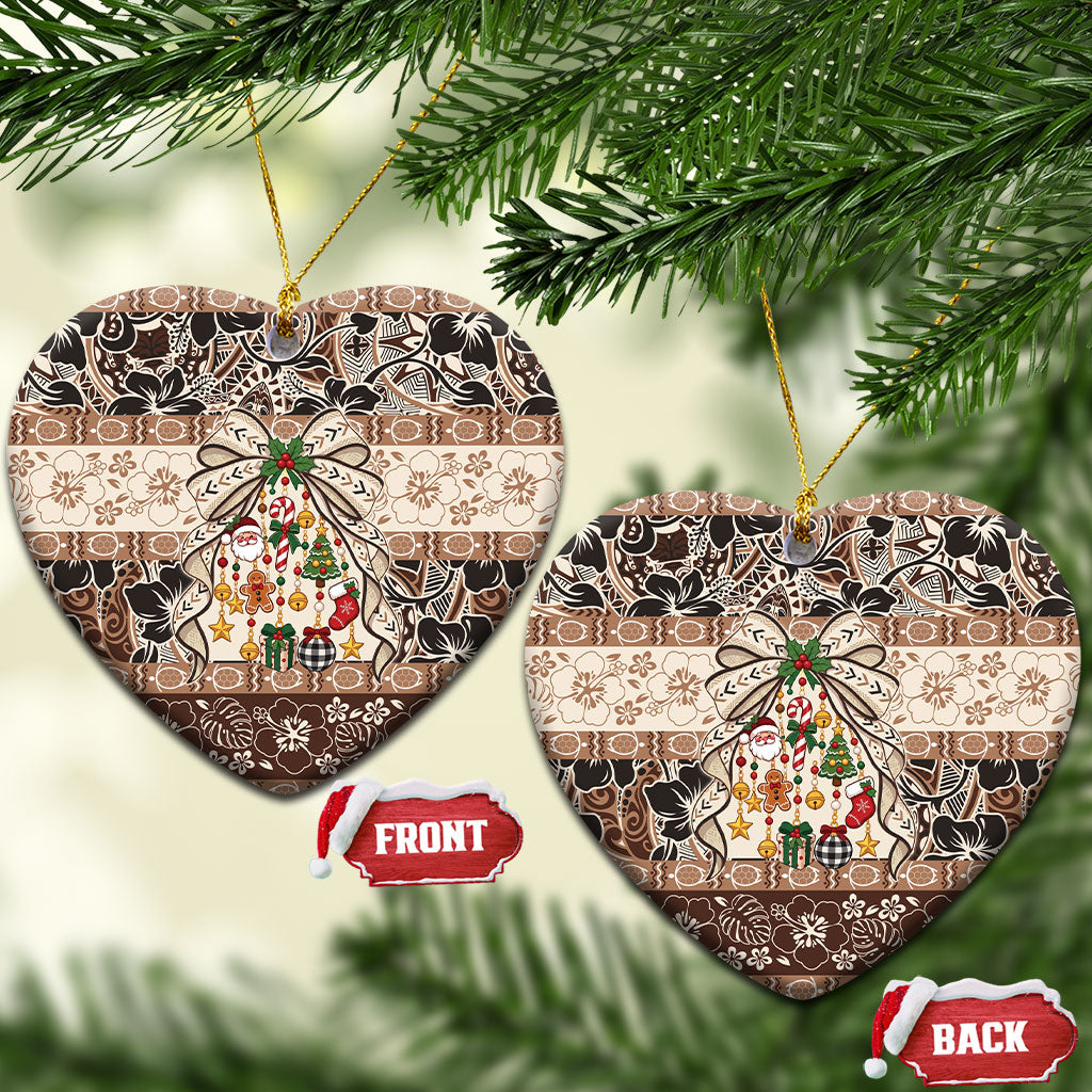 Tuvalu Woven Mat Christmas Bow Ceramic Ornament Ke Manuia Te Kilisimasi LT9 Heart Multicolor - Polynesian Pride