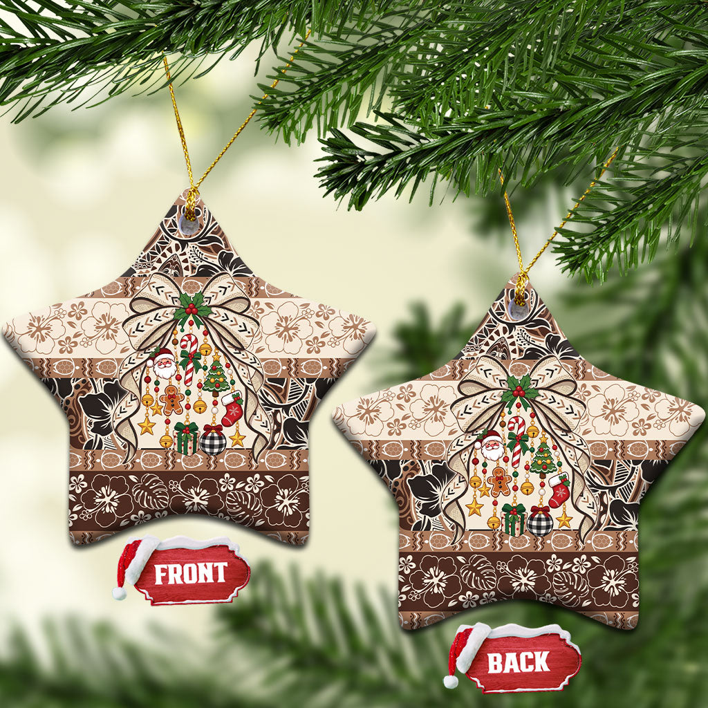 Tuvalu Woven Mat Christmas Bow Ceramic Ornament Ke Manuia Te Kilisimasi LT9 Star Multicolor - Polynesian Pride