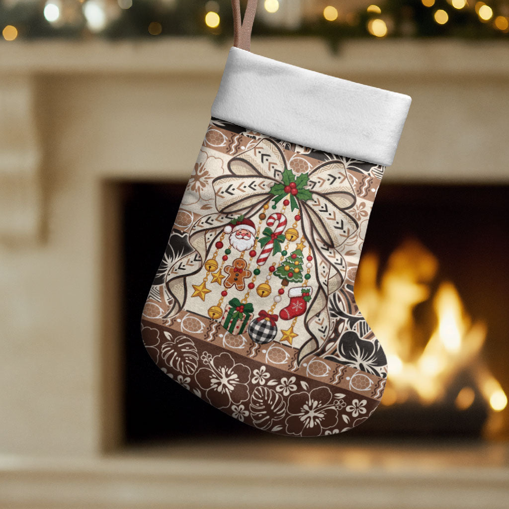 Tuvalu Woven Mat Christmas Bow Christmas Stocking Ke Manuia Te Kilisimasi LT9 Set of 2 Multicolor - Polynesian Pride