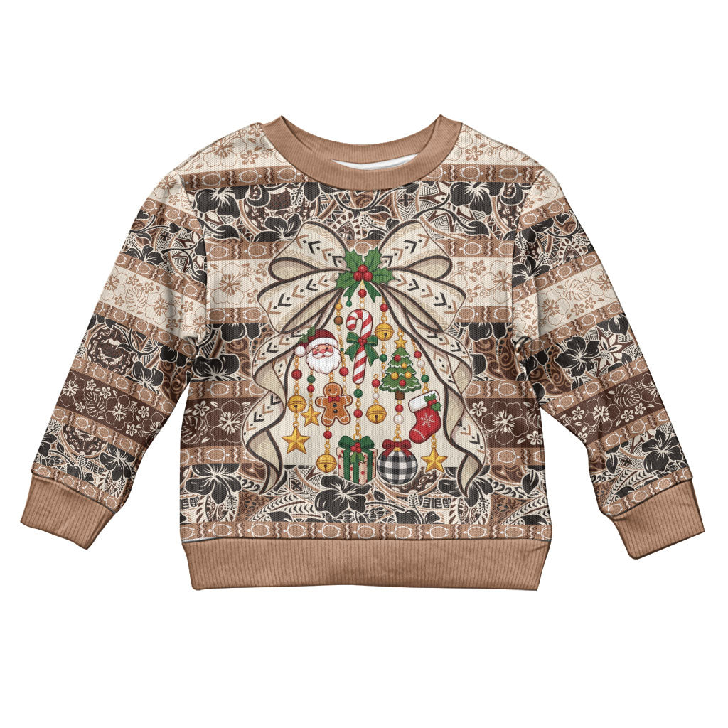 Tuvalu Woven Mat Christmas Bow Kid Ugly Christmas Sweater Ke Manuia Te Kilisimasi LT9 Kid Multicolor - Polynesian Pride