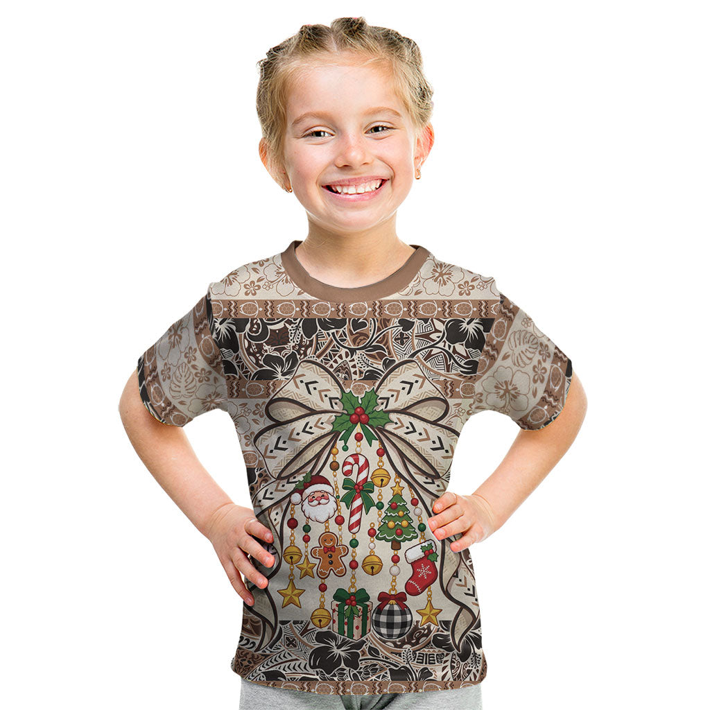 Tuvalu Woven Mat Christmas Bow Kid T Shirt Ke Manuia Te Kilisimasi LT9 Multicolor - Polynesian Pride