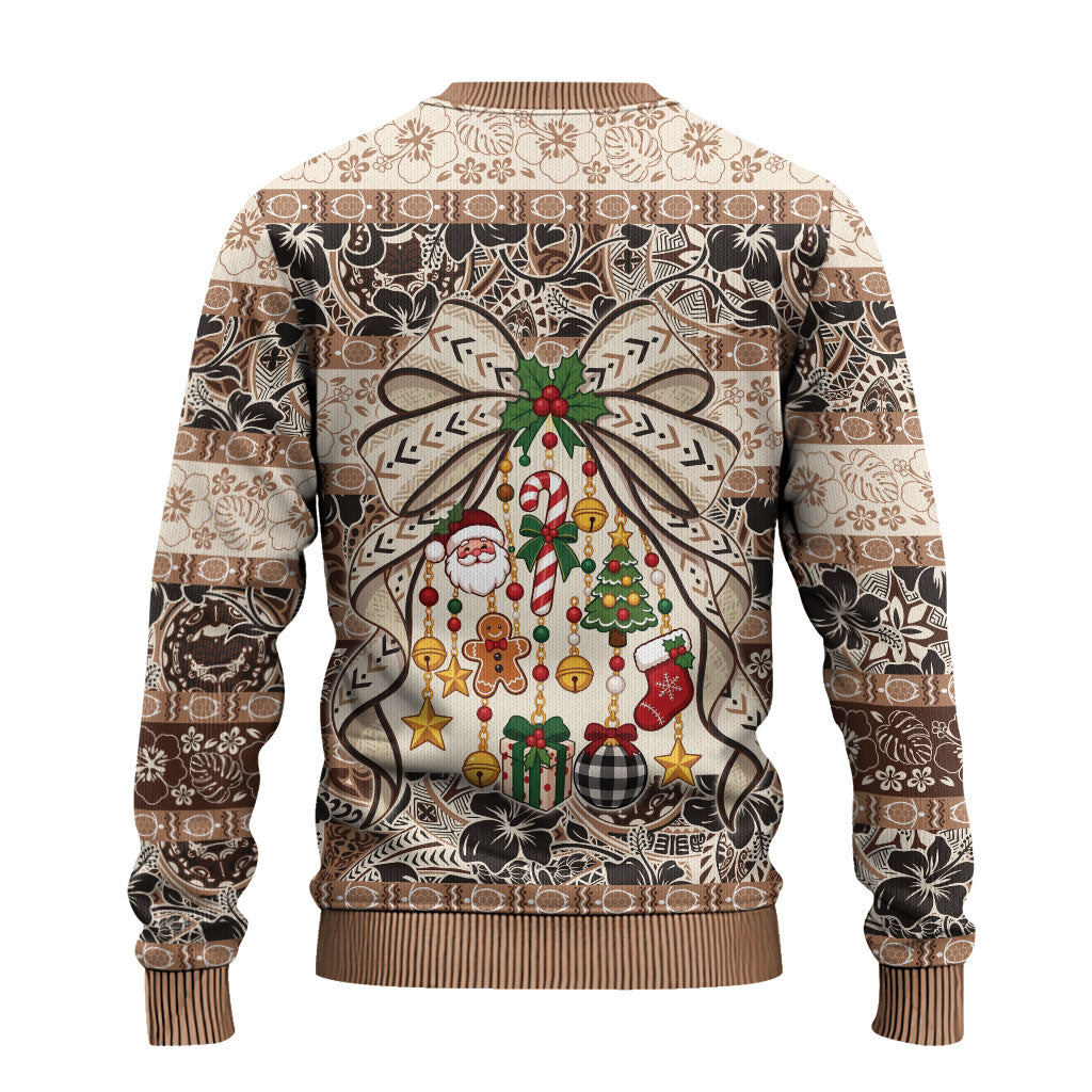 Tuvalu Woven Mat Christmas Bow Ugly Christmas Sweater Ke Manuia Te Kilisimasi LT9 - Polynesian Pride
