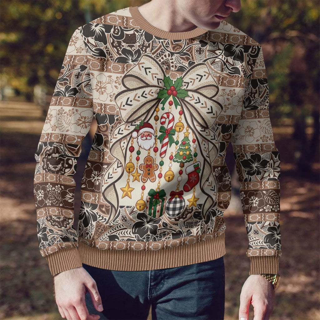 Tuvalu Woven Mat Christmas Bow Ugly Christmas Sweater Ke Manuia Te Kilisimasi LT9 - Polynesian Pride