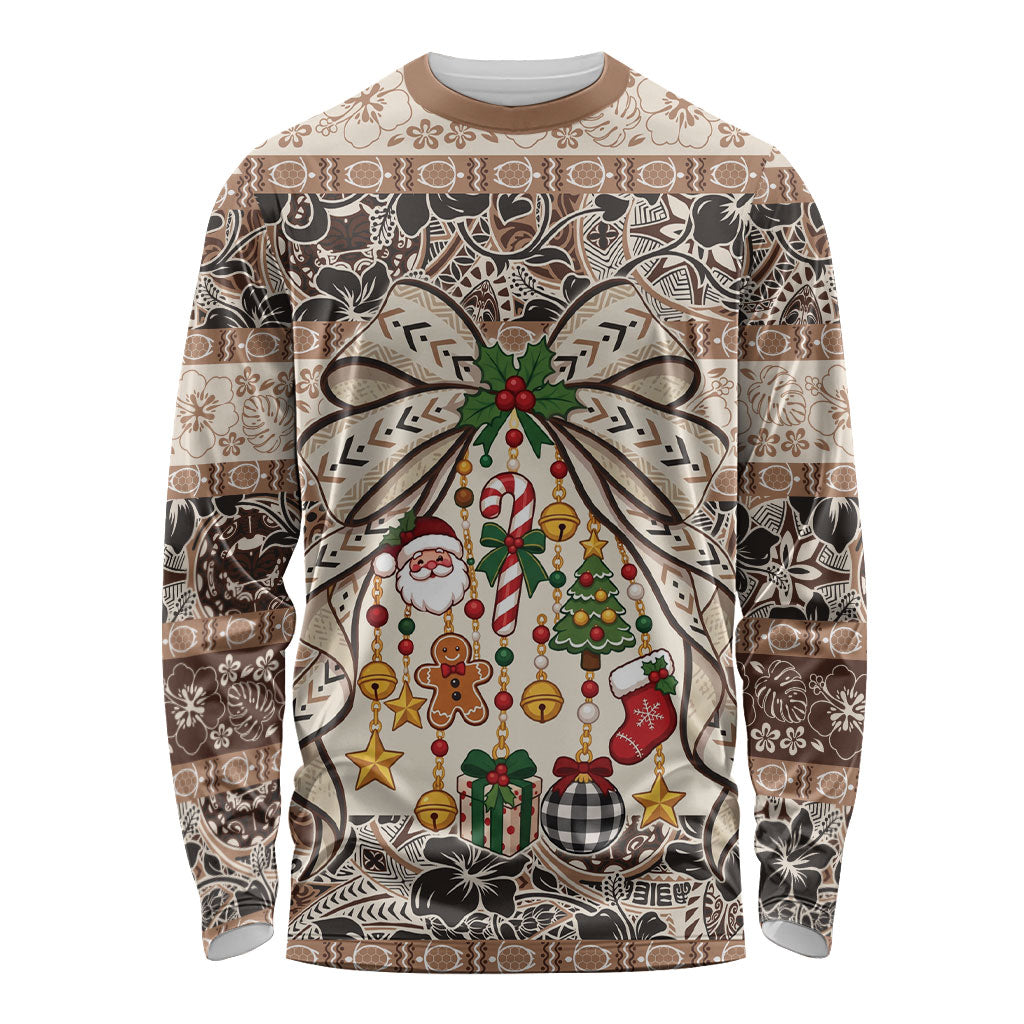 Tuvalu Woven Mat Christmas Bow Long Sleeve Shirt Ke Manuia Te Kilisimasi LT9 Unisex Multicolor - Polynesian Pride